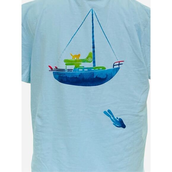 PATAGONIA Sky Blue Cap'n Cat Organic Crew Short Sleeve Tee Shirt Wm’s Size Mediu - Picture 4 of 5